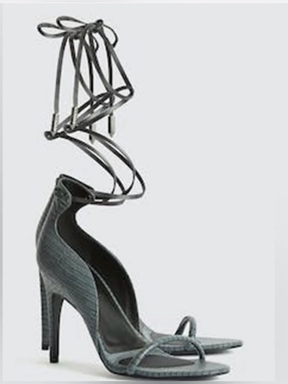 REISS Coco Ankle Tie Lizard Embossed Leather Sandals Heels Grey 37 US 6.5 / 7